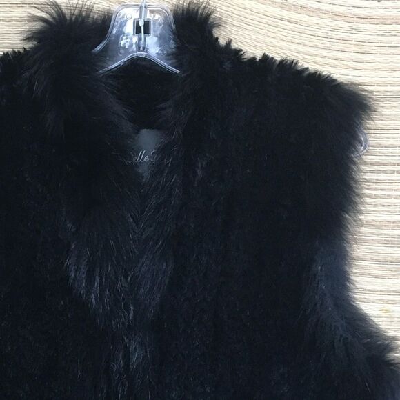 BELLE FARE COPENHAGEN KNIT REAL REX FUR VEST WITH RACCOON TRIM IN BLACK Size S - Picture 6 of 11